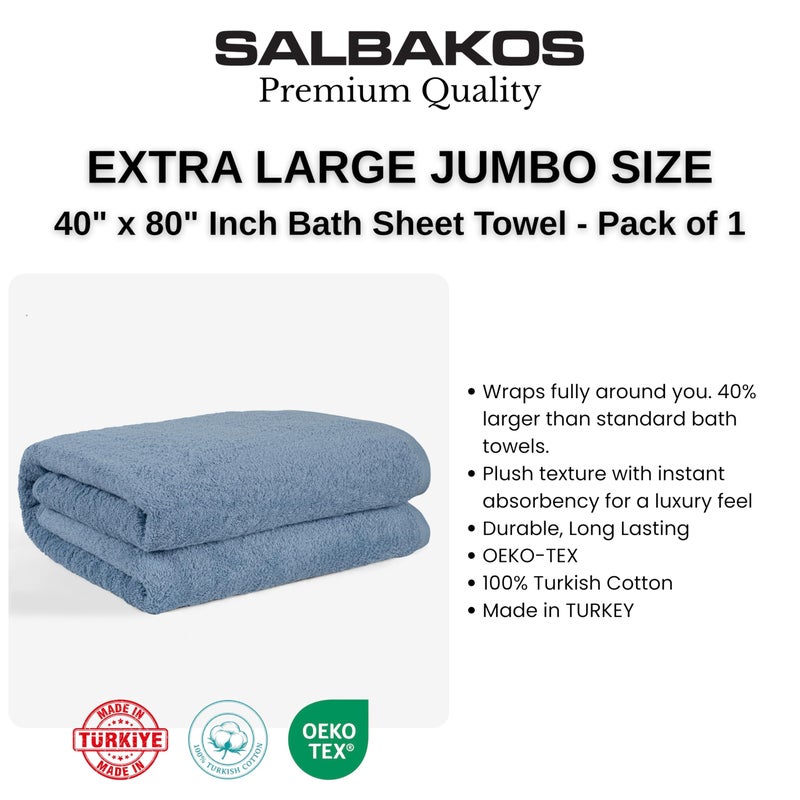 SALBAKOS 100% Turkish Cotton Jumbo Bath Sheet Towel Oversized 40x80 inch | Premium Hotel & Spa Quality, Soft, Absorbent, XL Bath Towels | Made in Turkey (Pack of 1, Blue, Jumbo Bath Sheet) - Image 4